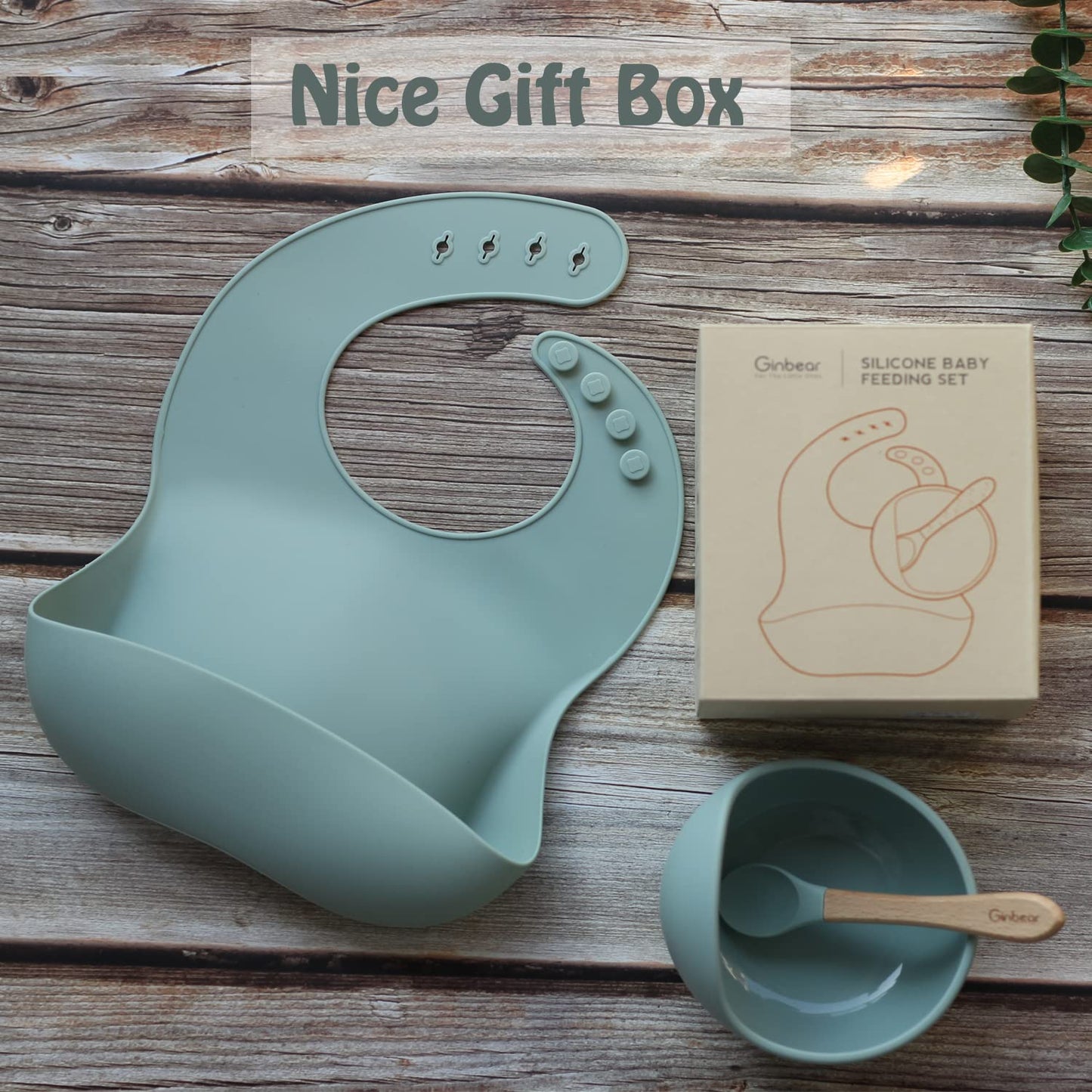 Ginbear Baby Bowls With Suction, Silicone Bibs, Self Feeding Spoons, Led Weaning Supplies, Toddler Eating Set For Ages 6 Months+