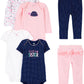 Simple Joys Baby Girls 6 piece Little Character set Sleepwear, Pink/Navy Ruffle, Newborn
