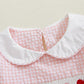 Newborn Baby Girls Valentines Day Clothes Long Sleeve Doll Collar Smocked Heart Embroidery Plaid Bubble Romper Outfit (Pink, 3-6