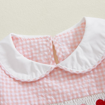 Rarjuiey My First Valentines Day Baby Girl Outfits Newborn Smocked Bubble Romper Plaid Heart Bodysuit Valentines Day Clothes (Pi