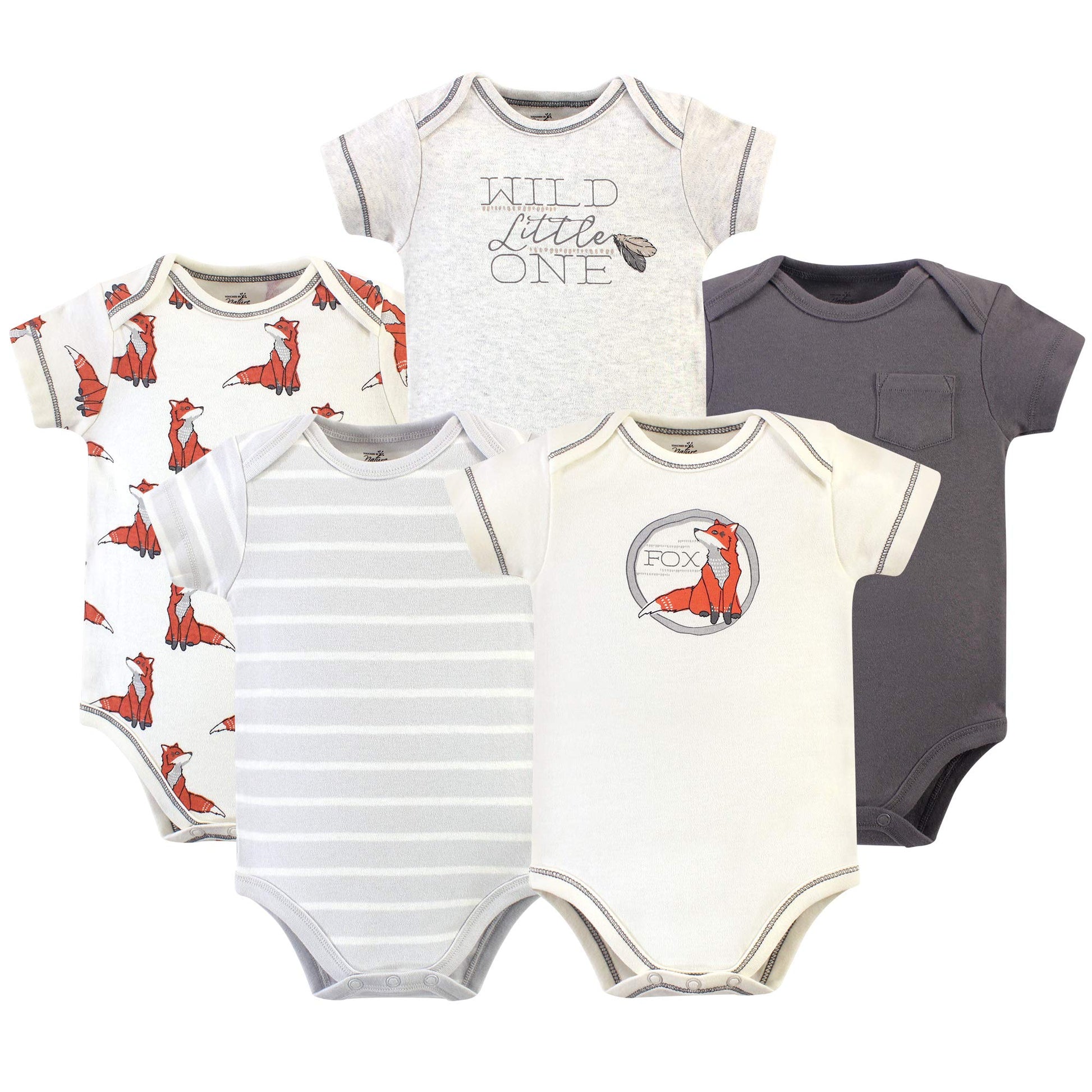 Touched By Nature Unisex Baby Organic Cotton Bodysuits, Boho Fox, 12-18 Months