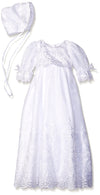 Swea Pea & Lilli Long White Embroidered Organza Baby Girl Christening Baptism Special Occasion Newborn Dress Gown With Matching