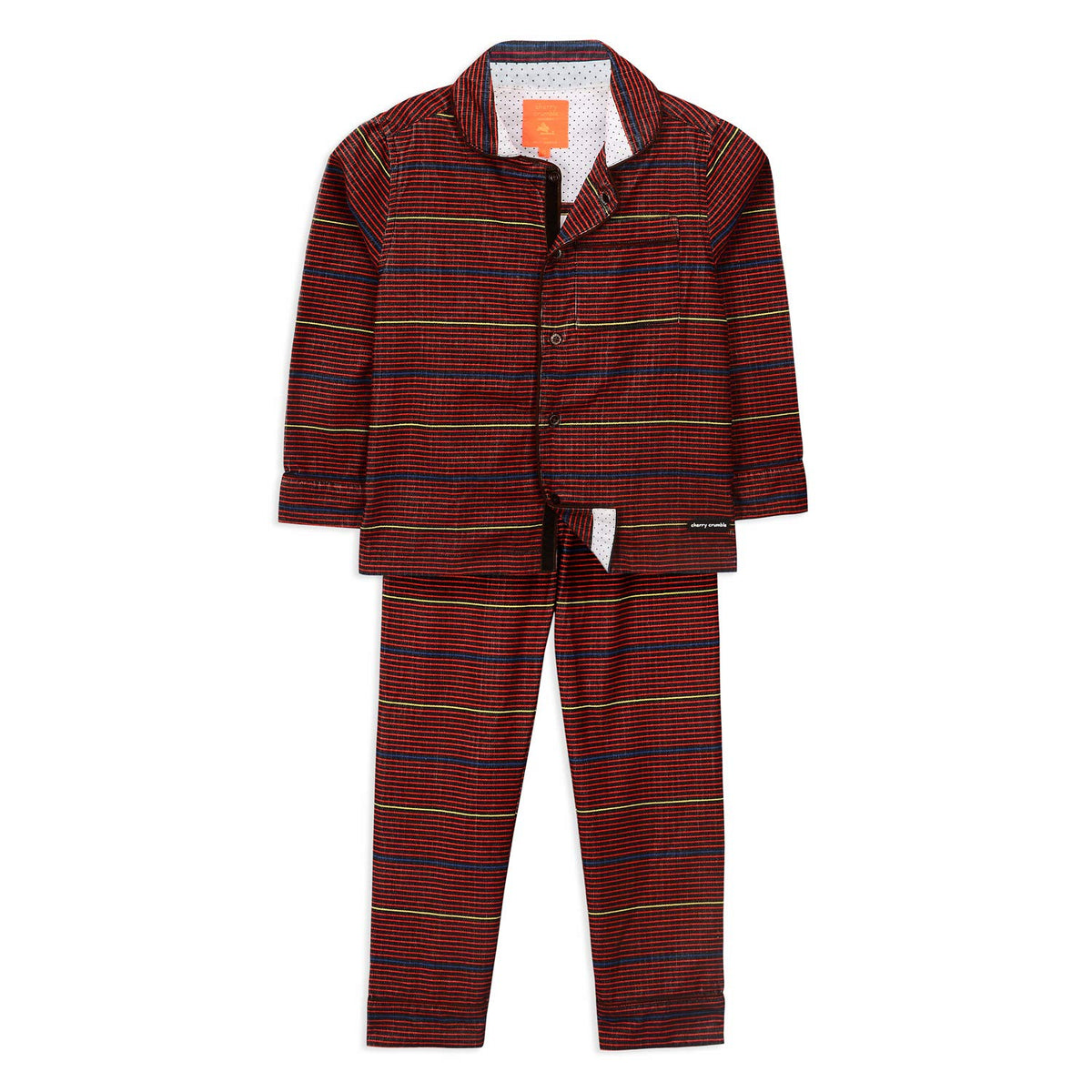 Cherry Crumble Kids Unisex Evening Collared Cotton Blended Full Sleeves Maroon Checkered Sleepwear Pyjama Set Summer Nightsuit