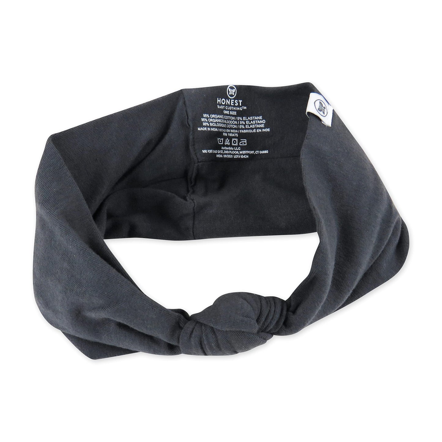 Honestbaby Baby Accessories Organic Cotton Holiday Family Jammies Pajamas, Blackened Pearl, Knotted Headband Small