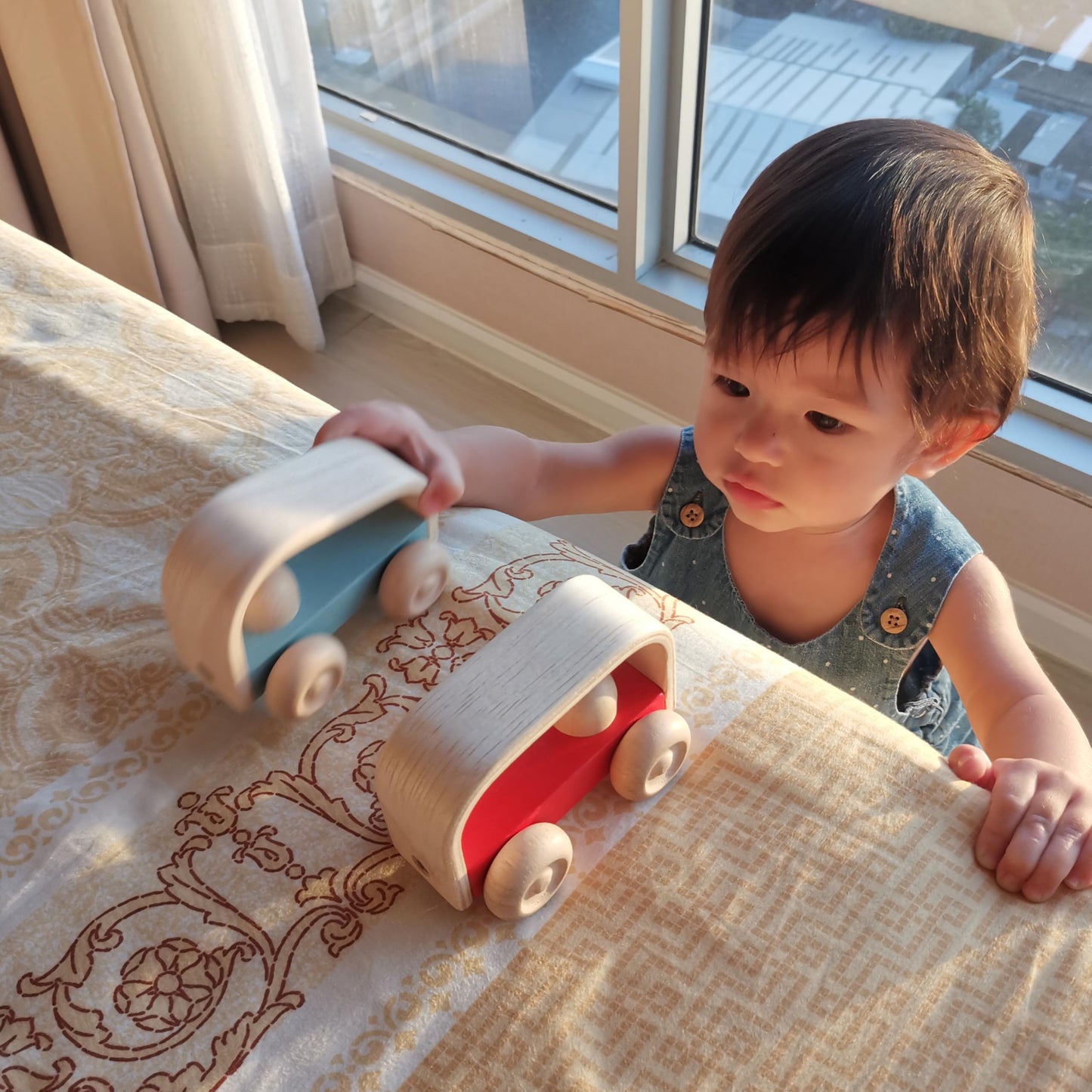 PlanToys Vroom Car Wooden Push Toy for Toddlers | Eco-Friendly Toddler Push Car for Indoor Play | Montessori Fine Motor Learning