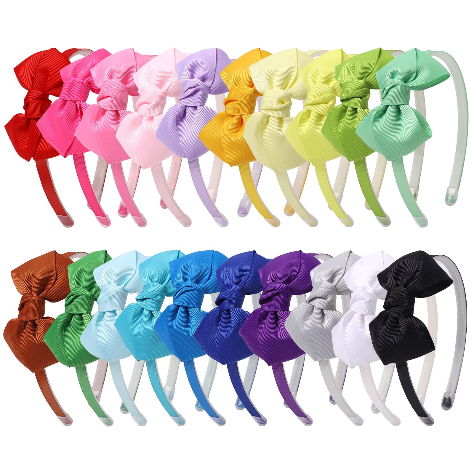 Grosgrain Ribbon Headbands with Bows for Toddler Girls and Babies, Includes Hair Hoops (20Pcs Hair Accessories)