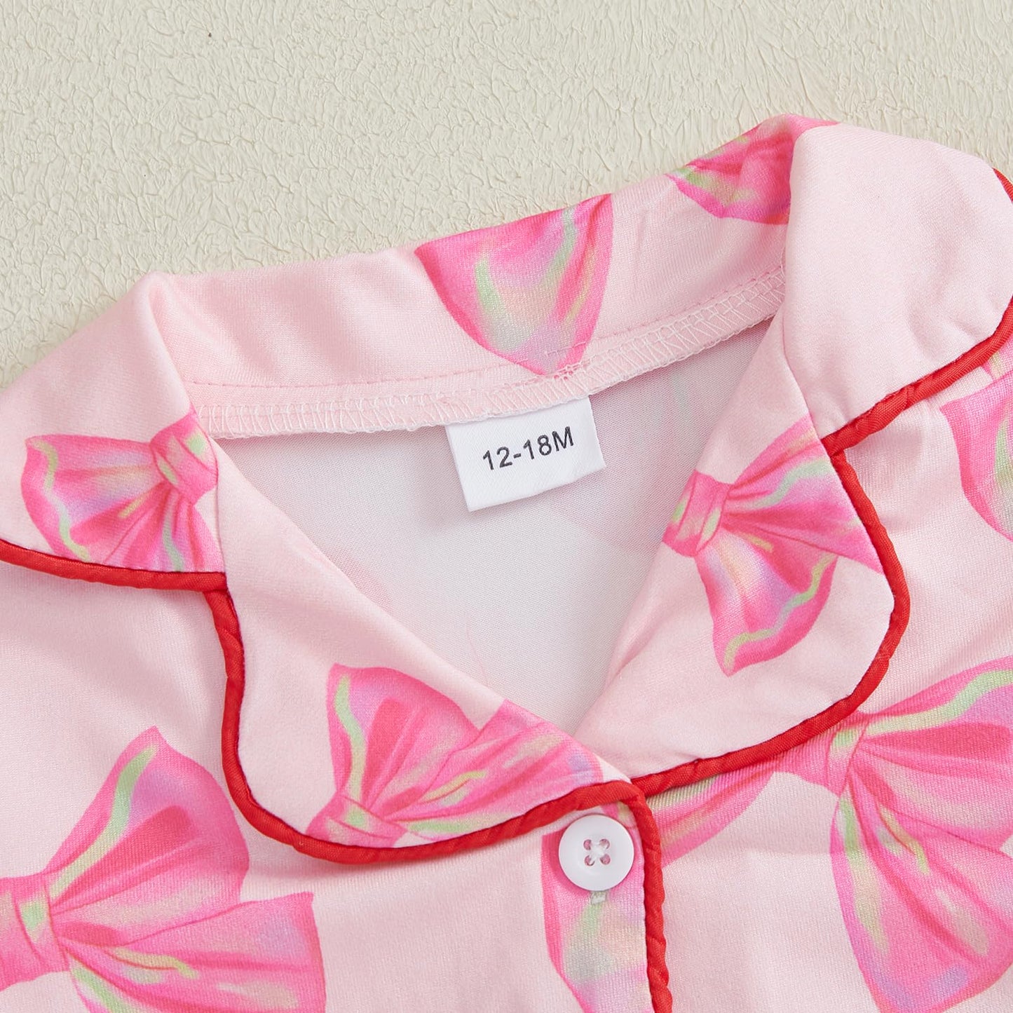 Kavousa Toddler Baby Girl Valentines Day Pajamas Heart&Bow Print Button Down Shirt + Pants Little Kids Girls Silk Pajama Set (Fe