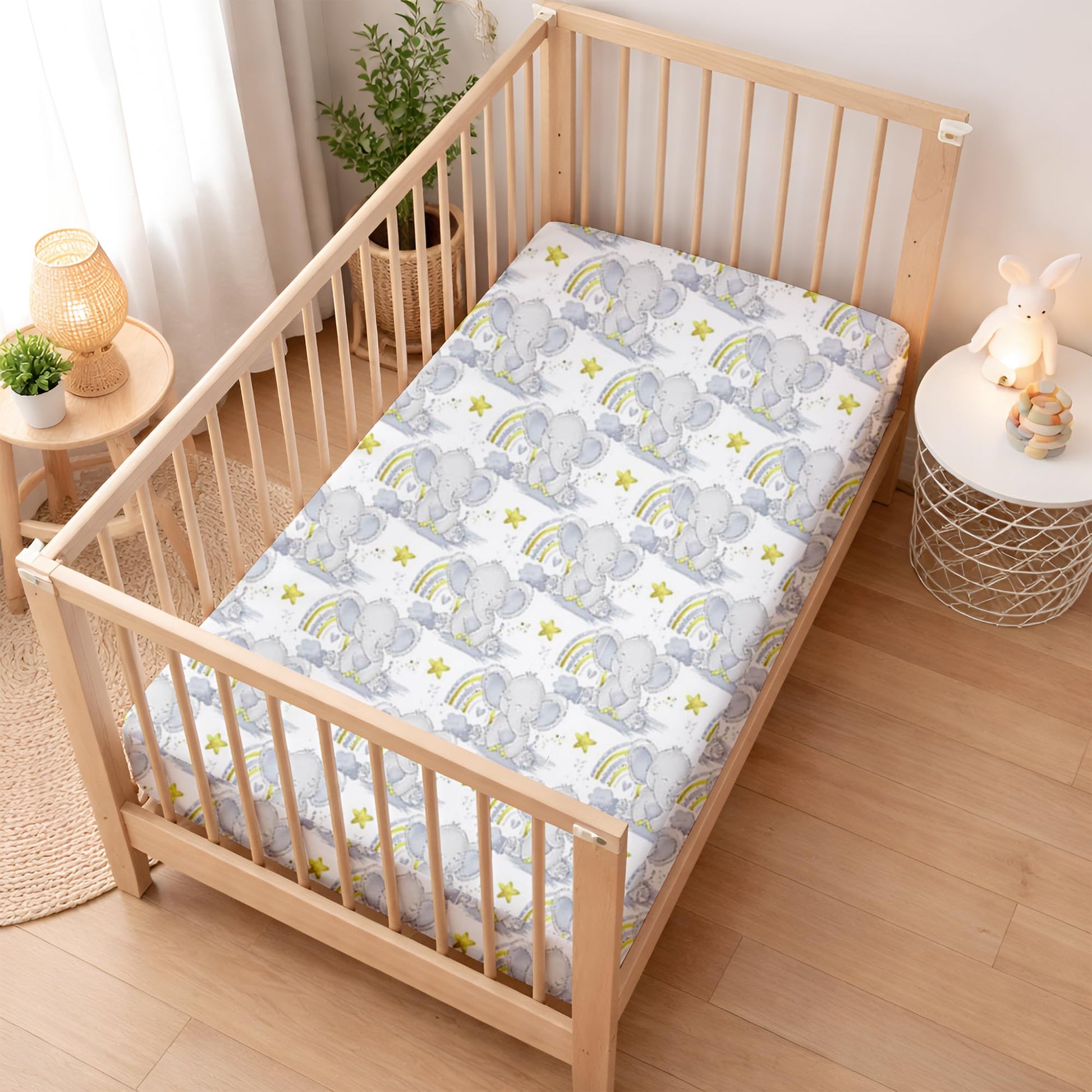 Fitted Cot Crib Sheet For Baby  Rainbow Safari Print, Soft & Breathable Newborn Bedding, Deep Pocket AllRound Elastic Fit (28