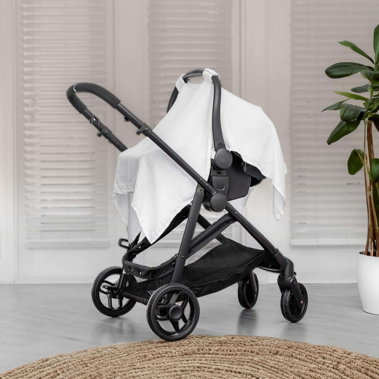 Muslin Cotton Baby Car Seat Cover, Universal Fit Carseat Canopy Covers For Babies, Girls And Boys By Comfy Cubs (White)