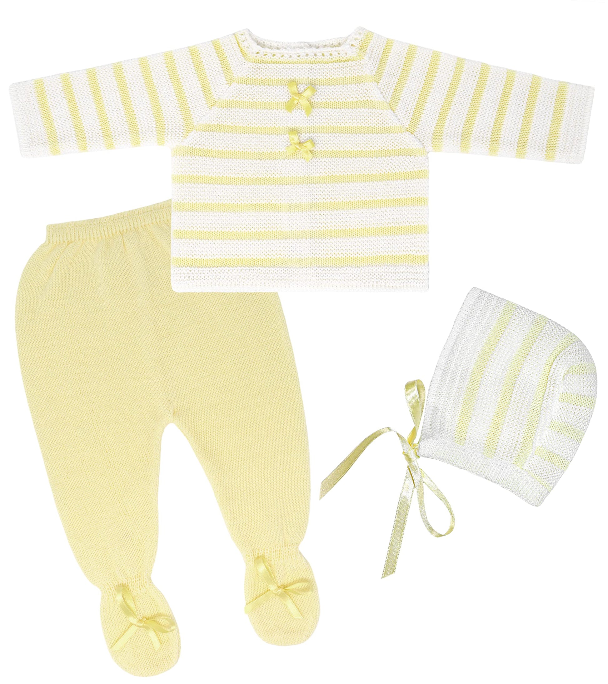 Escalett Layette Newborn Baby Knitted Clothes Set, Coming Home Infant Knit Outfit For Boys And Girls (6210, Yellow, 3M)