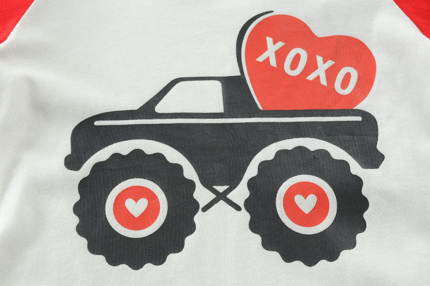 Girls Love T Shirt Long Sleeve Valentine Xoxo Shirt For Kids Children Love Monster Truck Tee Red 6-7 Years