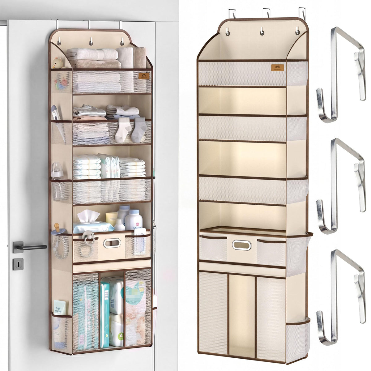 Amoowis Over The Door Organizer with Large Capacity Diaper Storage & Mesh Window,for Baby Essentials & Nursery, 55lbs Hanging St