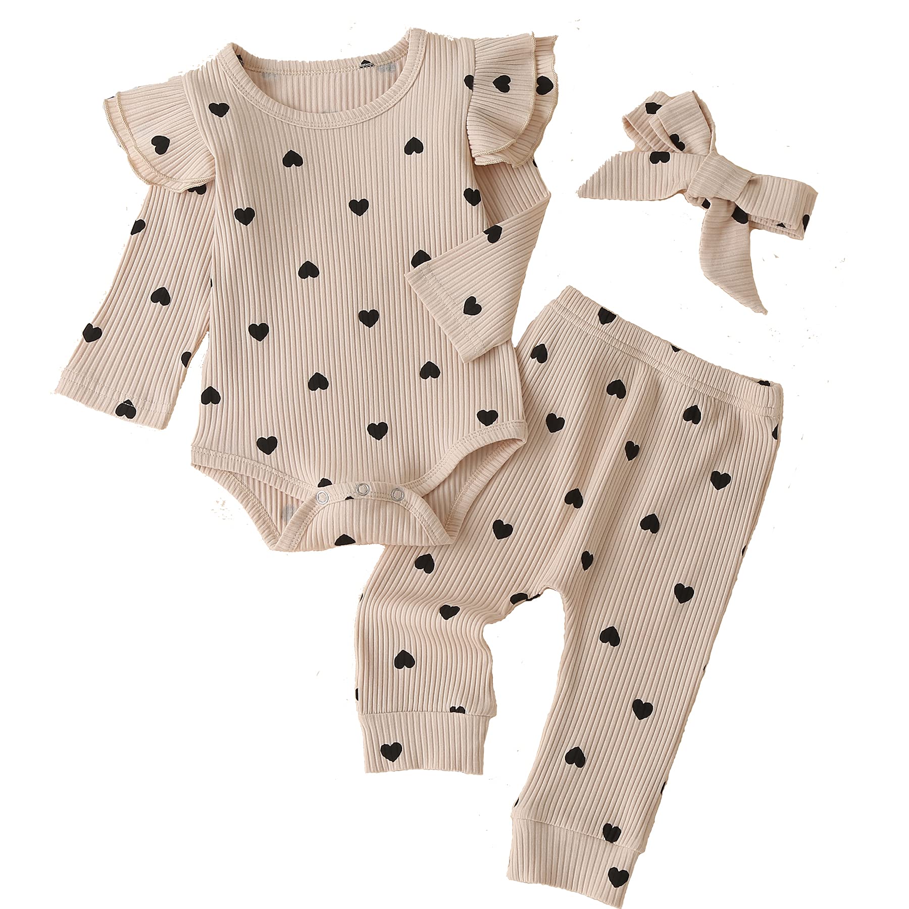 Fullfamous Infant Baby Girl Clothes Outfits,Fall Winter Romper Christmas Clothing Set 9-12 Months Ecru Heart