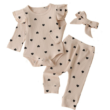 Fullfamous Infant Baby Girl Clothes Outfits,Fall Winter Romper Christmas Clothing Set 9-12 Months Ecru Heart