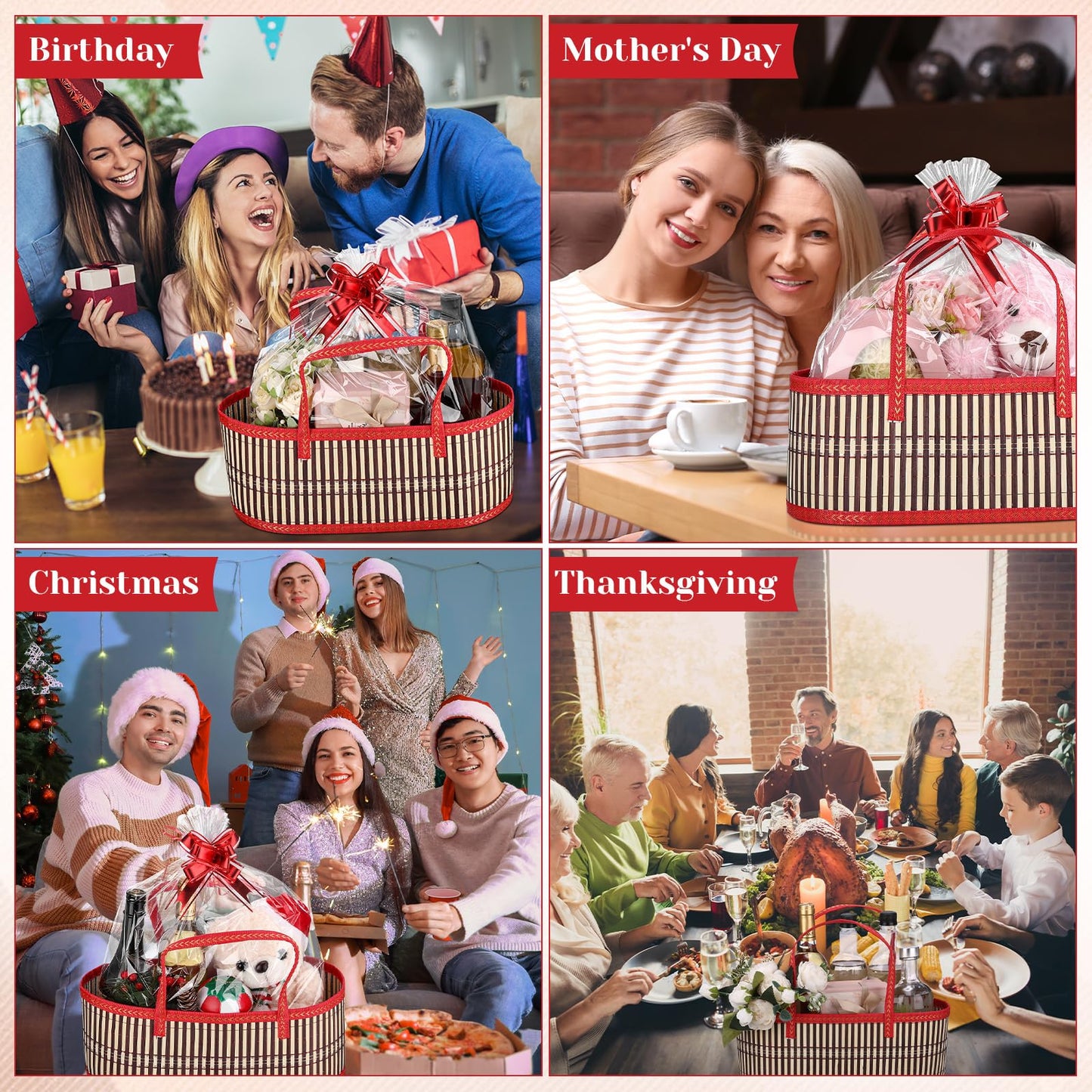Reallnaive Baskets For Gifts Empty Large Woven Bamboo Basket For Valentine Baby Shower Birthday Party Empty Gift 15.75 X 7.87 X