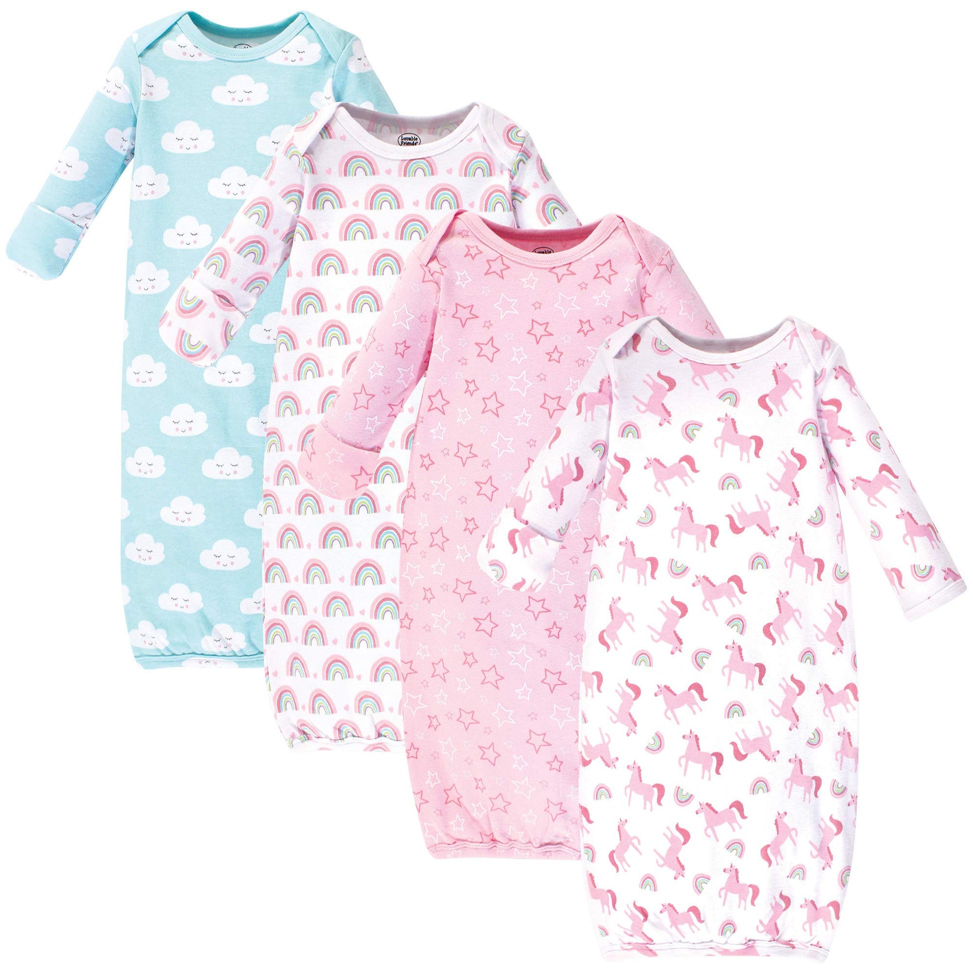 Luvable Friends Unisex Baby Cotton Gowns, Rainbow, Preemie-Newborn