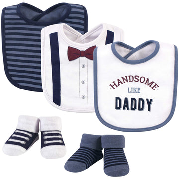 Little Treasure Unisex Baby Cotton Bib And Sock Set, Handsome Daddy, One Size