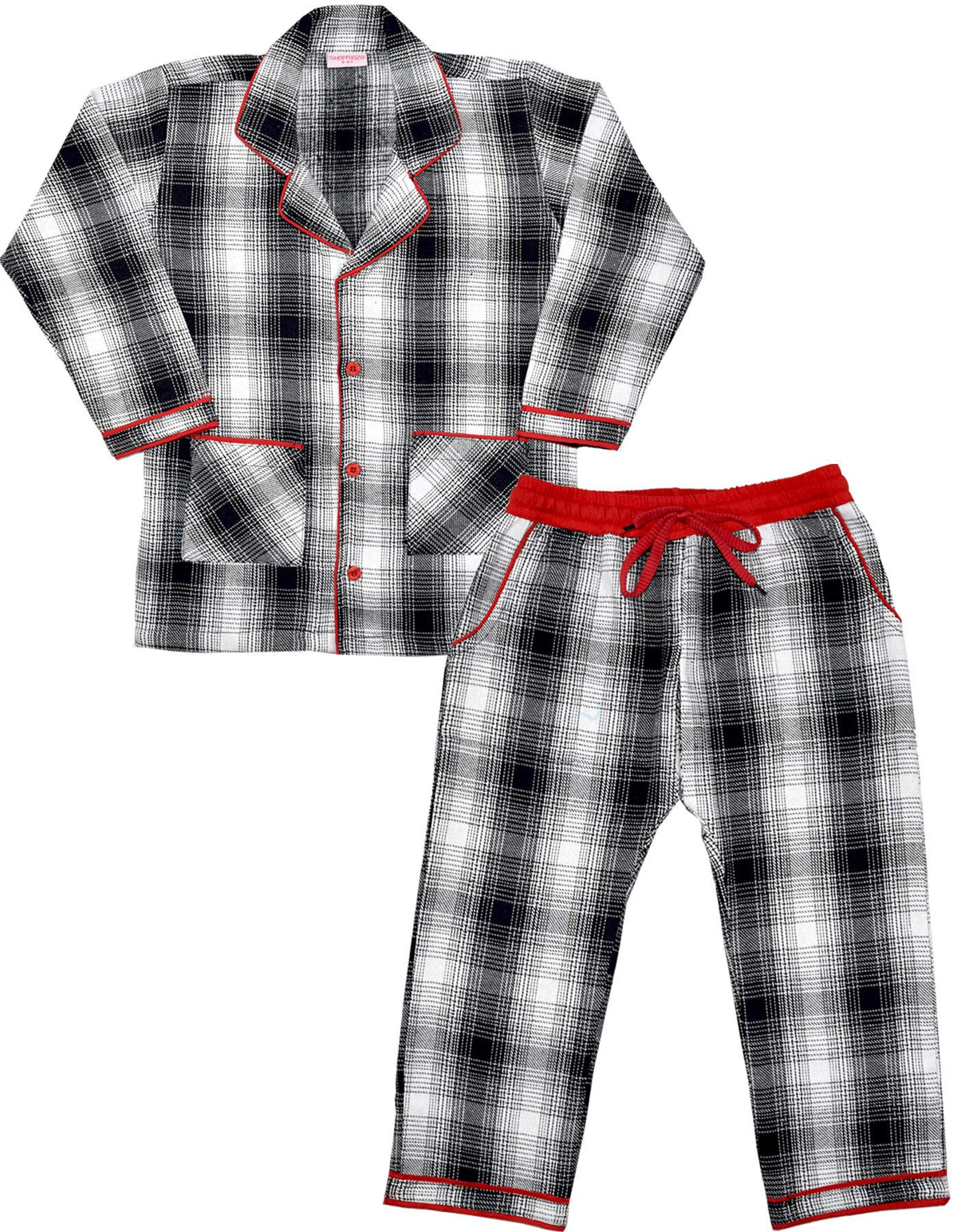 SHOPmOZO Warm Winter Wear Unisex Pure Cotton Checkered Night Suit for Boys and Girls Full Pyjama with Top Combo Set (SM00345UNI