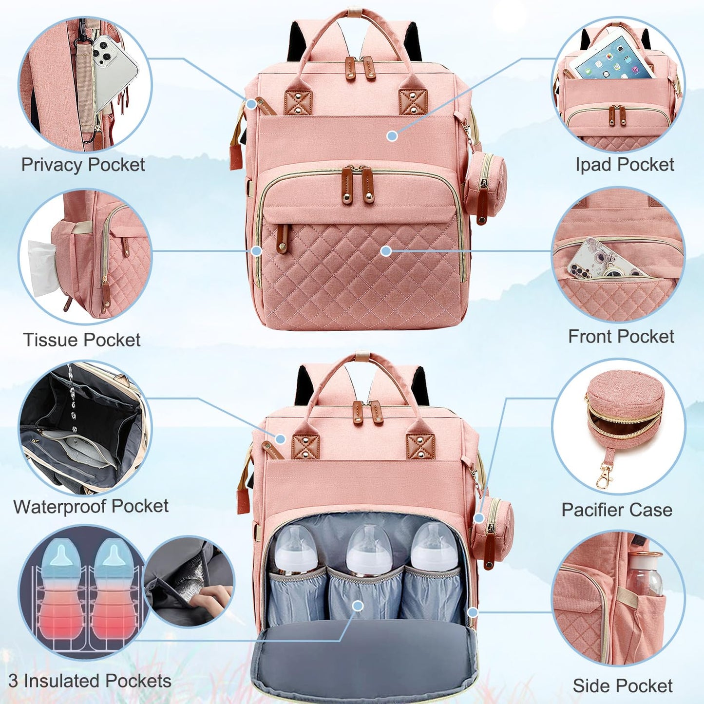 Shitieshou Diaper Bag Backpack Baby Bag, Baby Girl Boy Diaper Bag For Dad Mom With Pad,16 Pockets, Pacifier Case, Large Diaper B