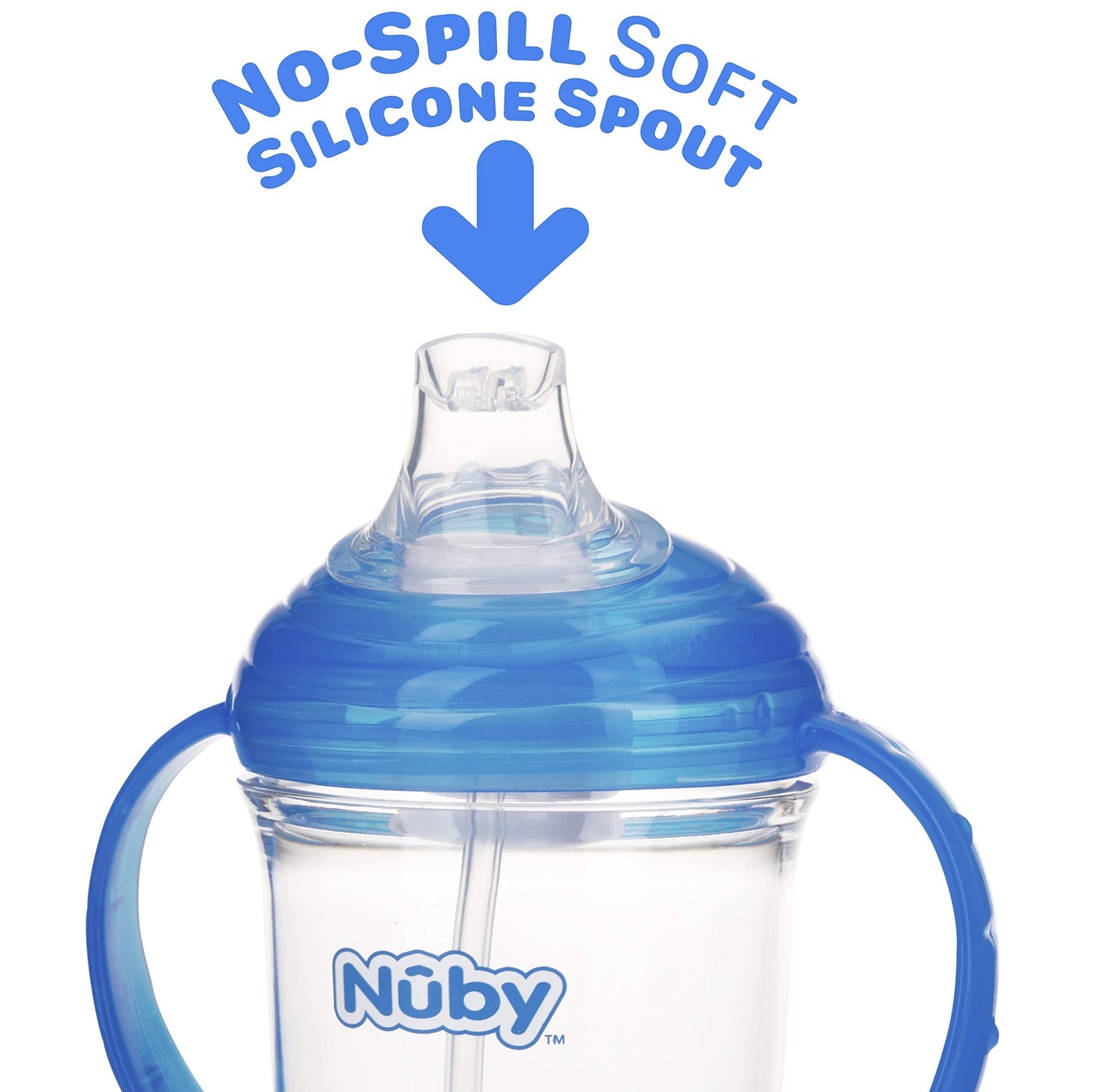 Nuby 360 Grip N' Sip 8Oz Tritan Cup, Weighted Straw With Hygienic Cover, Blue
