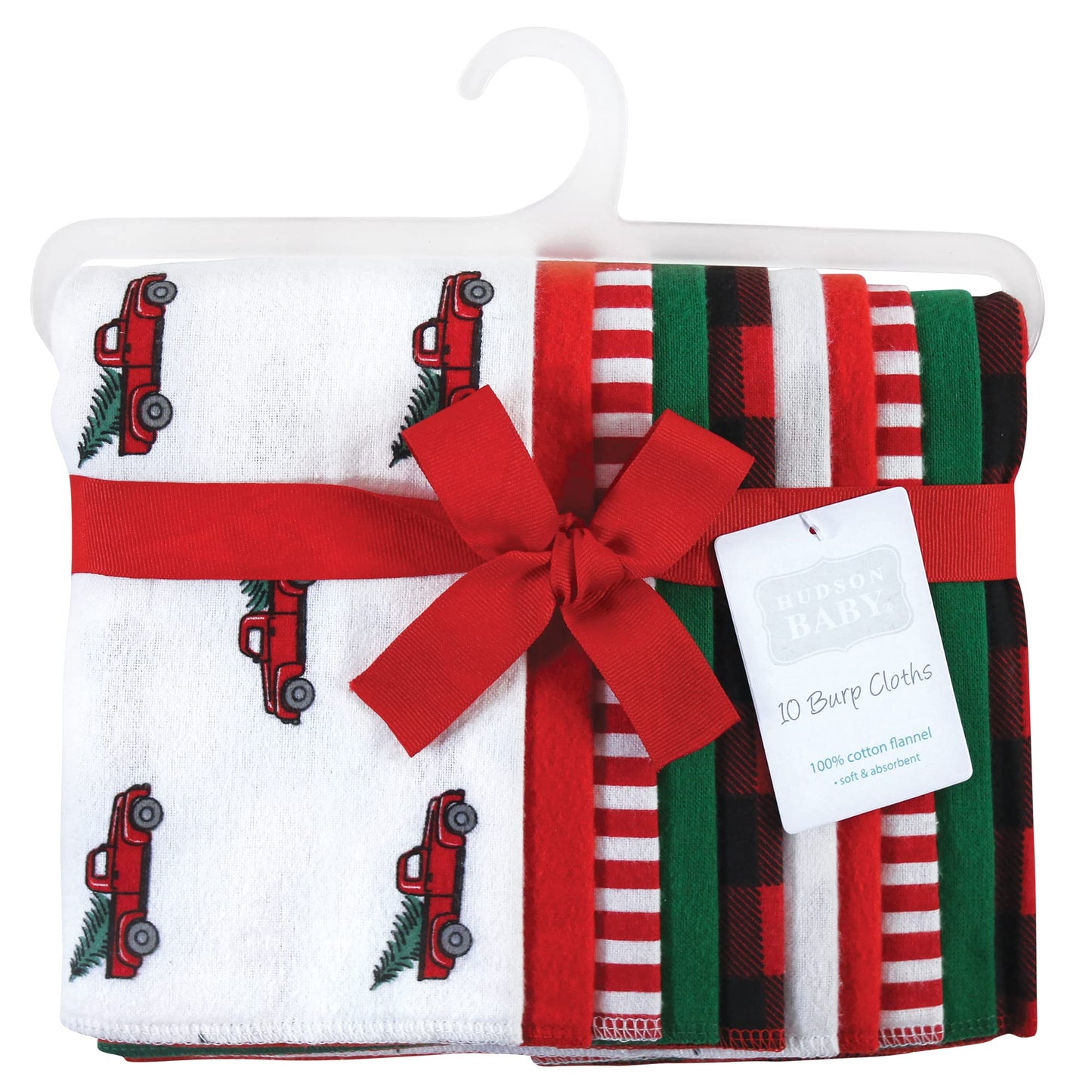 Hudson Baby Unisex Baby Cotton Flannel Burp Cloths, Christmas Tree Truck, One Size