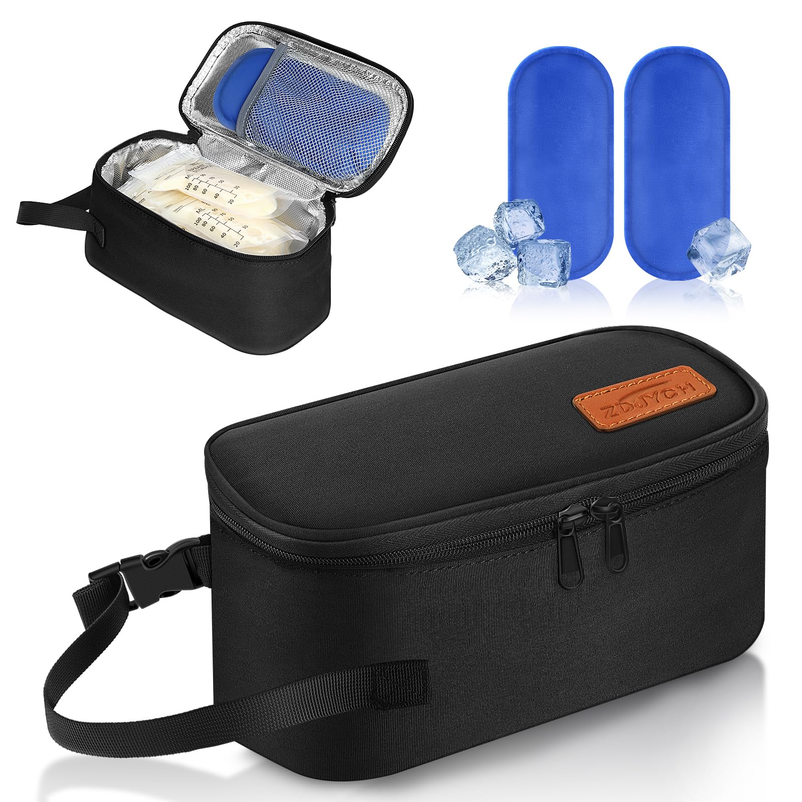 ZDJYCH Breast Milk Cooler Travel Bag,Portable Insulated Bag with 2 Ice Packs,Holds 5-7 Frozen Milk,Fits Narrow Breast Milk Stora