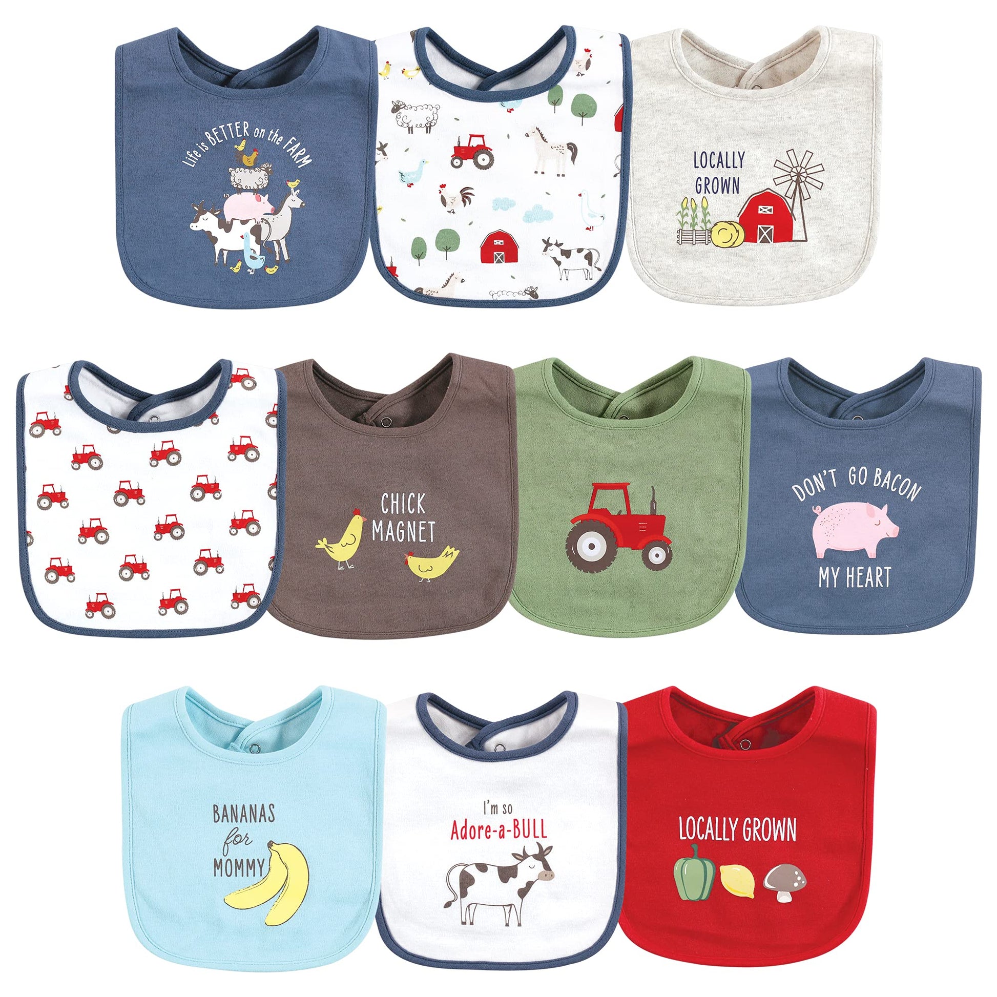 Hudson Baby Unisex Baby Cotton Bibs, Boy Farm Animals, One Size
