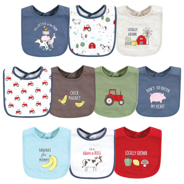 Hudson Baby Unisex Baby Cotton Bibs, Boy Farm Animals, One Size