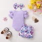 Tiny Cutey Baby Girl Clothes Infant Summer Outfits Set Ruffle Sleeve Romper And Floral Shorts With Headband (Ruffle Romper+Purpl