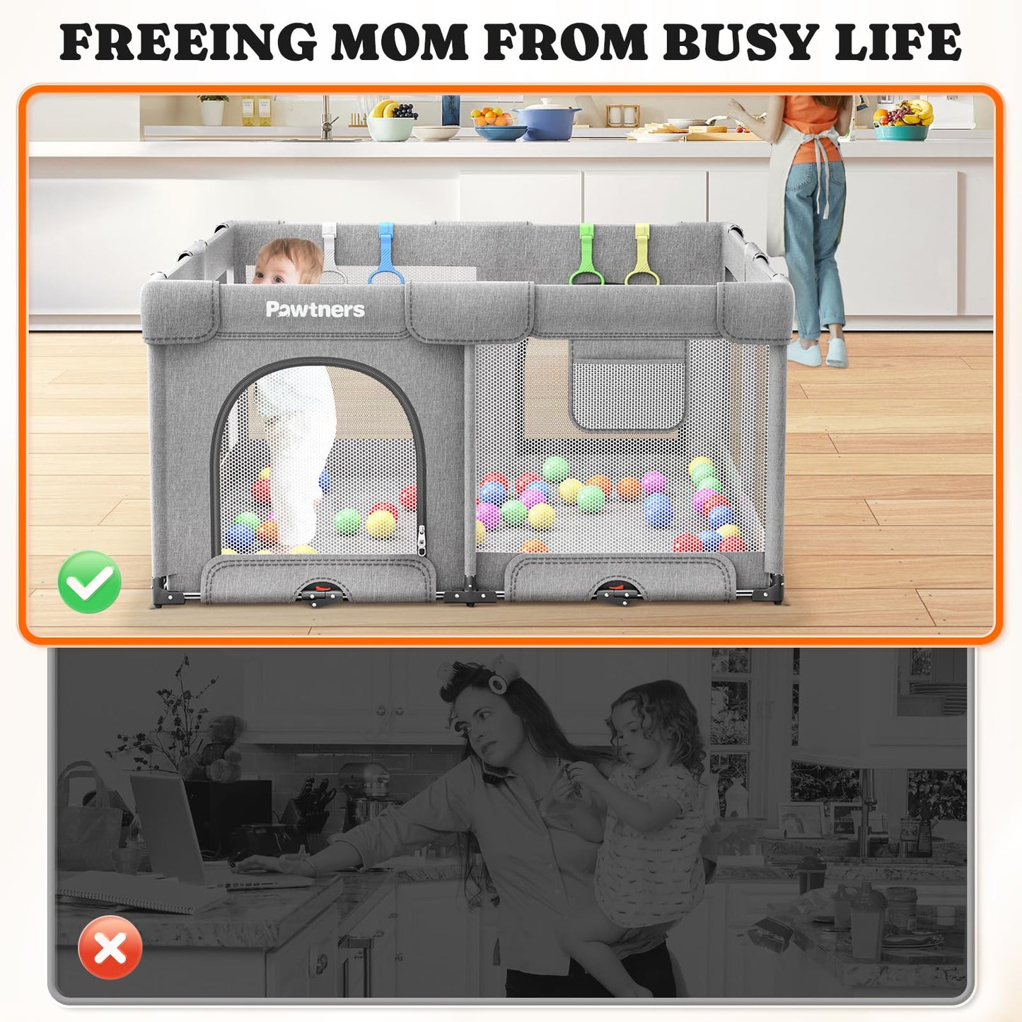 Foldable Playpen For Babies And Toddlers: 50' L X 50' W X 27' H, Large Kids Playpen With Mat, Portable Baby Play Yard For Ind