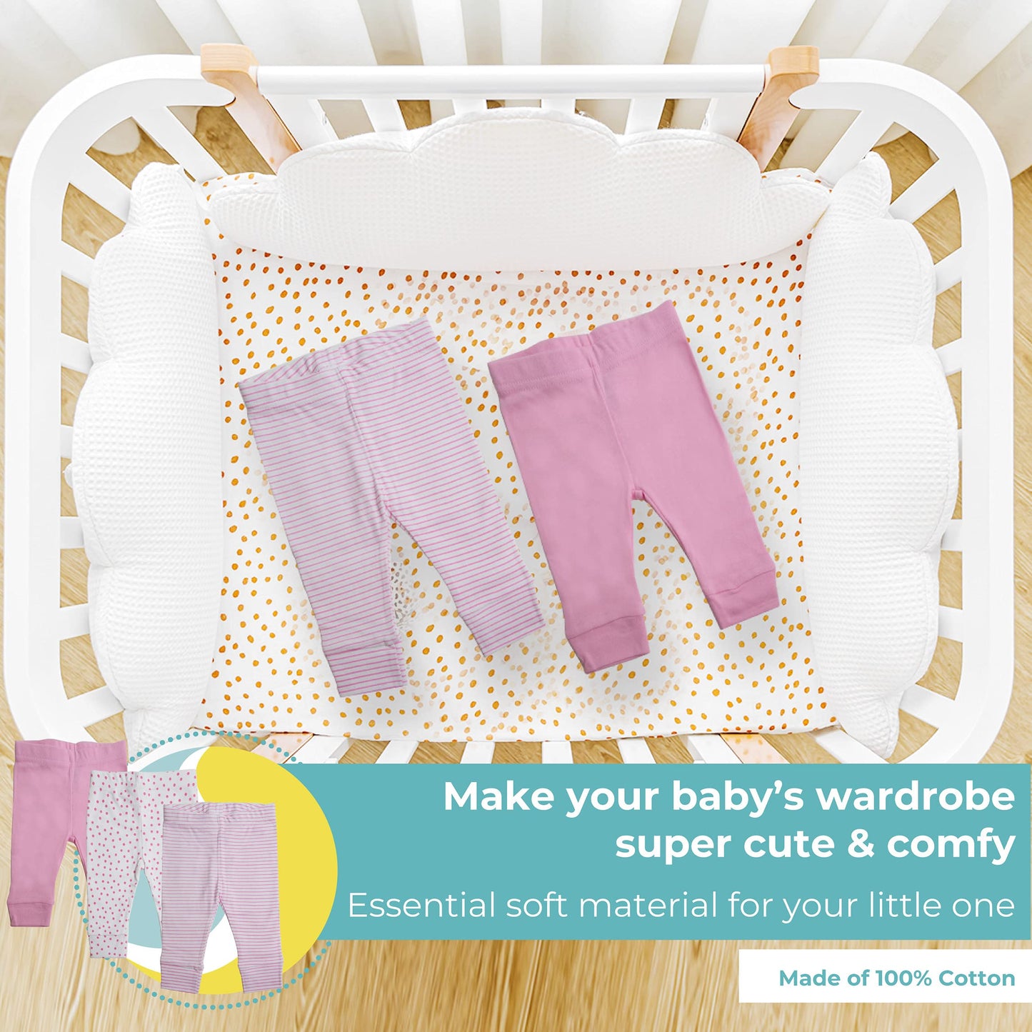 Spasilk Tapered Pants, Girls Cotton Pants, 3 Pack, Pink Dots, 18 Months