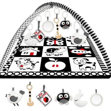 Quokka Padded Baby Mat For Floor Tummy Time - Super Soft Black&White Play Mat For Kids Toddlers & Infants - 6 Toys | Thick Pad |