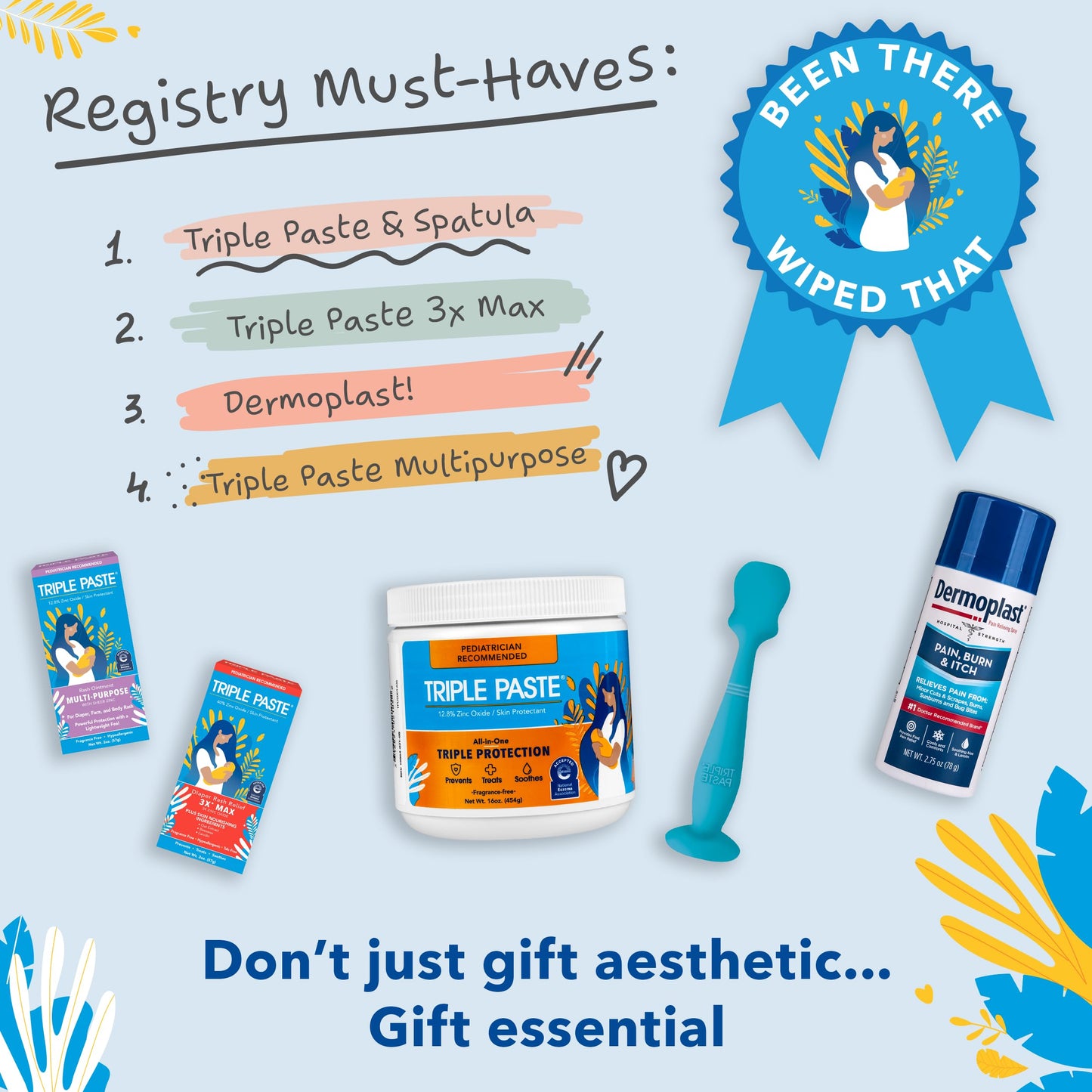Triple Paste Diaper Rash Cream And Spatula Bundle - 16 Oz Zinc Oxide Ointment And Diaper Cream Spatula Treat, Soothe And Prevent