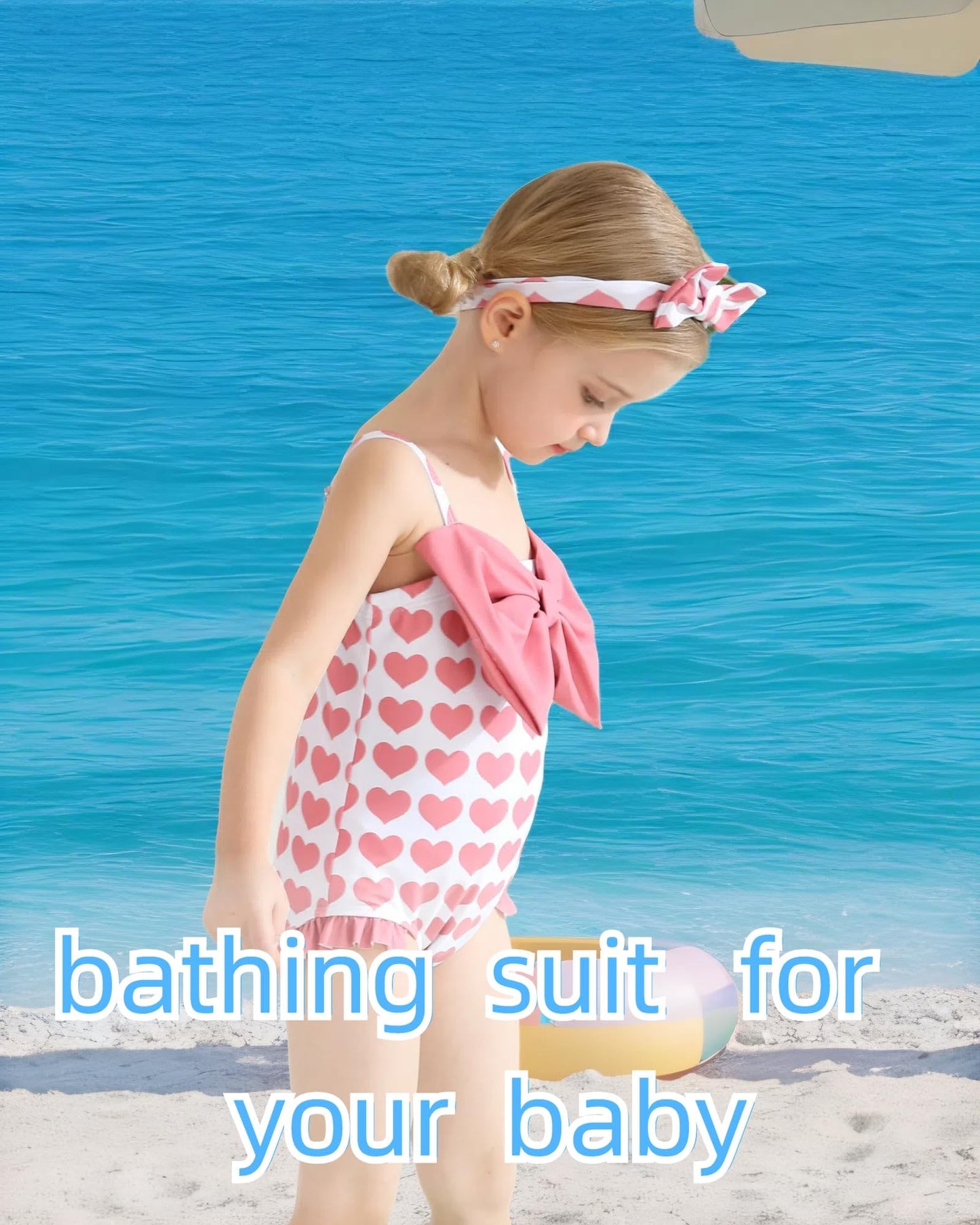 Mioglrie Toddler Baby 4T Swimsuit Girl 5T Bathing Suit Girls One Piece Swimwear Cute Pink Heart Summer Beach Swim Suit