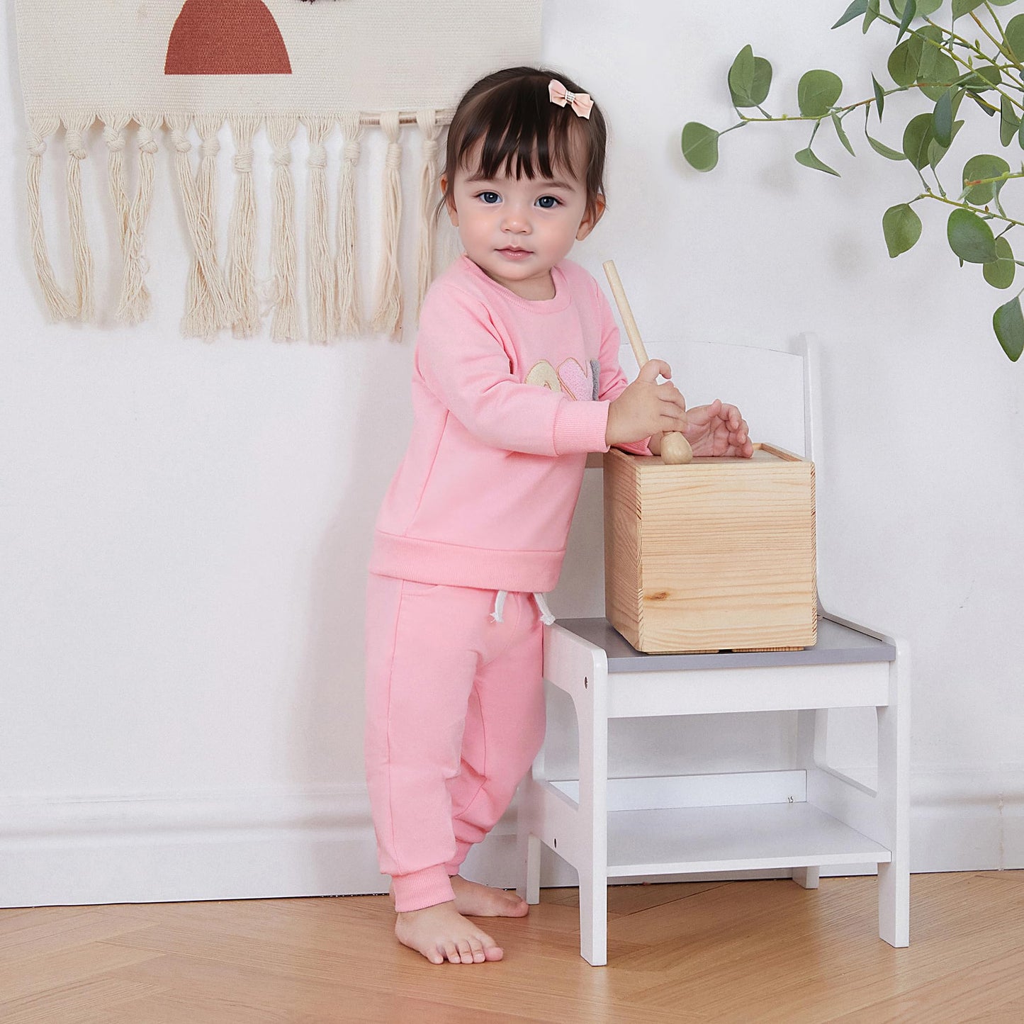 Mlpeerw Toddler Baby Girl Valentines Day Outfit 3 6 9 12 18 24 Months Long Sleeve Sweatshirt Pants Set Cute Spring Clothes (A Pi