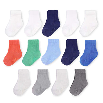 Fruit Of The Loom Baby 14-Pack Grow & Fit Flex Zones Cotton Stretch Socks - Unisex, Girls, Boys (12-24 Months, Blue)