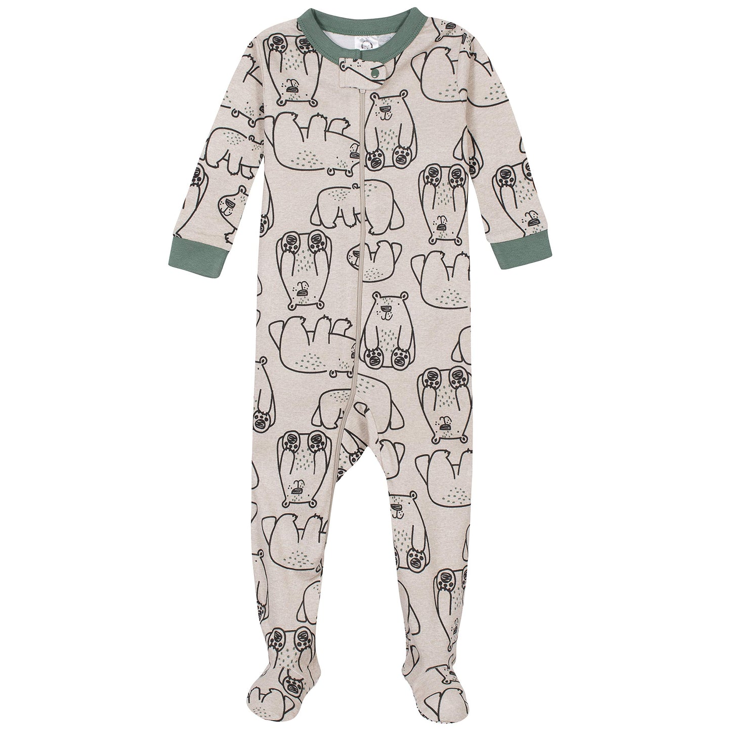 Gerber Baby Boys' Toddler 2-Pack Footed Pajamas, Bear Green Stripes White, 3T