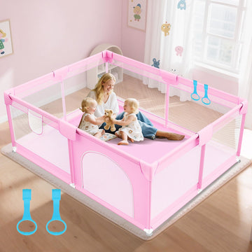 Abdtech Large Baby Playpen 74x50 - Play Pens for Babies and Toddlers with 2 Handle - Safety Baby Fence Play Area with Breathable