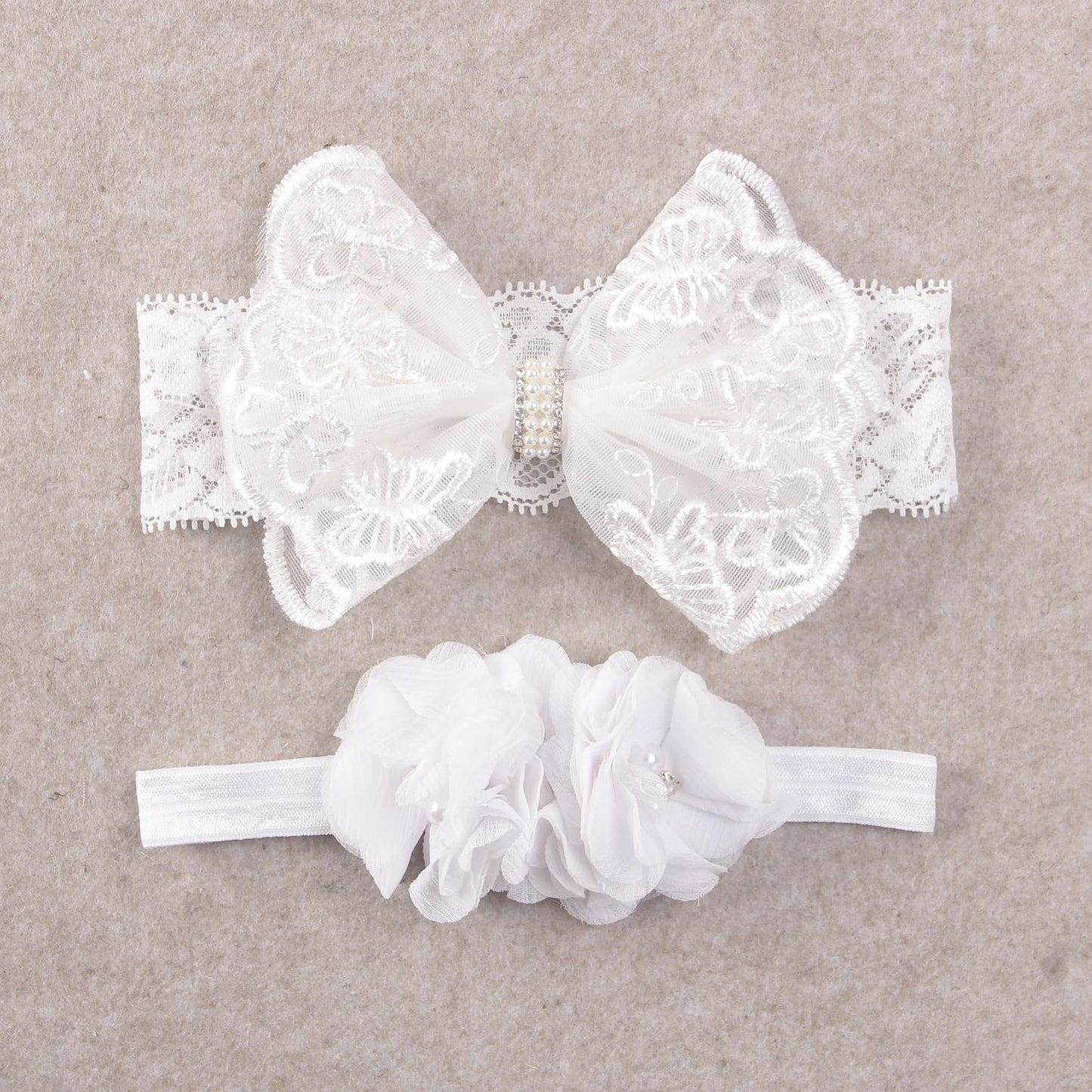 Nishine 2 Pack Baptism White Newborn Bowknot Headbands Baby Christening Hair Bows Headwrap Toddler Hairband (Circle Button)