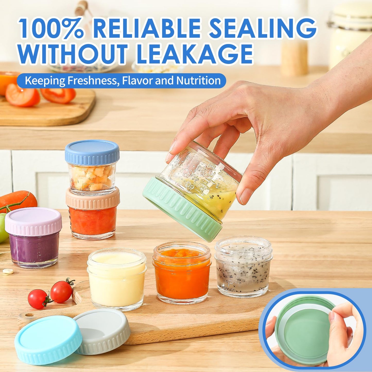 Drkio 6 Pack Glass Baby Food Storage Containers - 4 Oz Baby Food Jars With Lids Baby Food Maker Microwave Dishwasher Freezer Saf