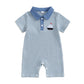 RSRZRCJ Newborn Outfits Baby Boy Clothes Summer Short Sleeve Waffle Knit Collared Sailboat Embroidery Romper Jumpsuit (Blue, 3-6