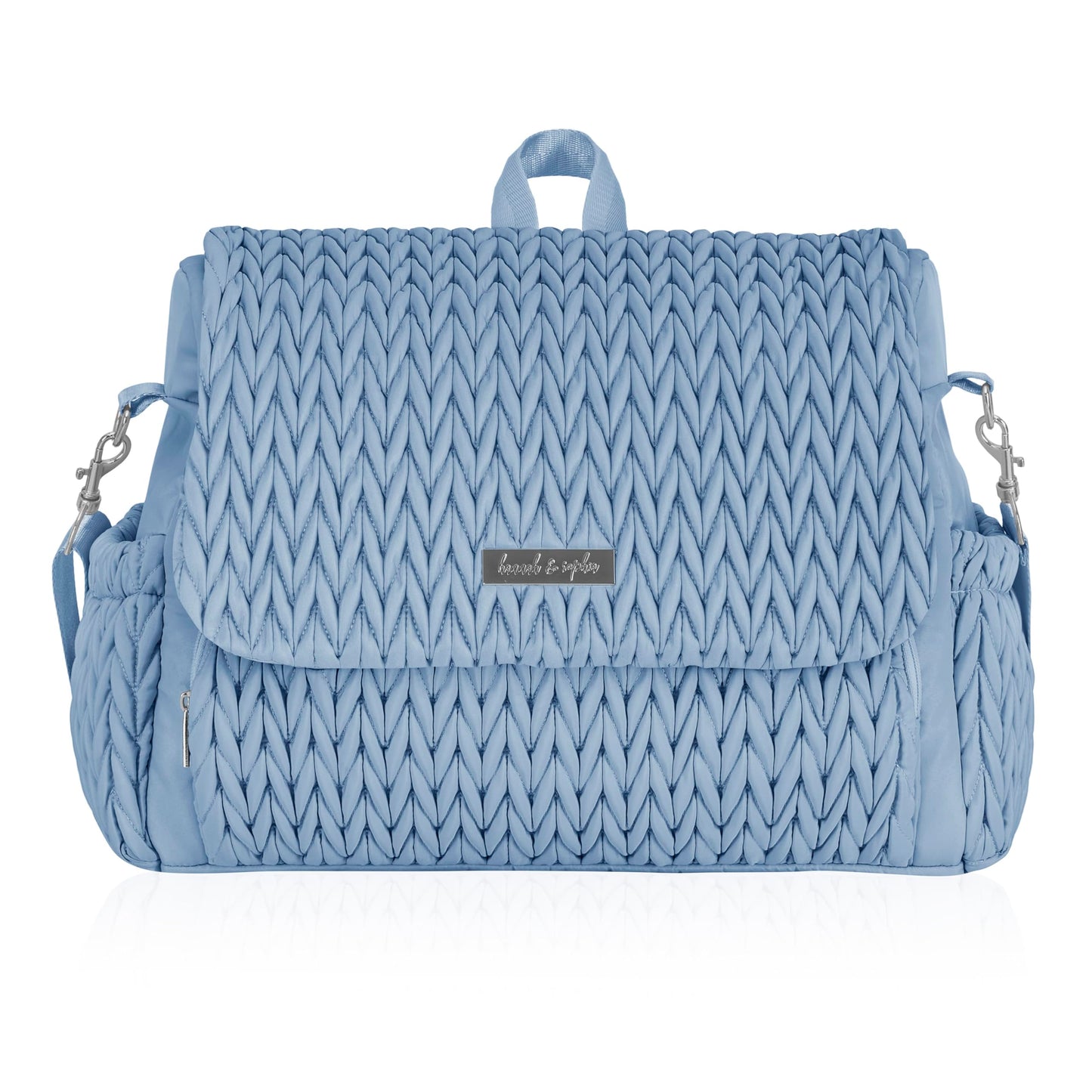 Hannah & Sophia Belle Convertible Baby Diaper Backpack & Bag In Moonmist Blue, Large Size, Dual Sided Water Resistant Changing M