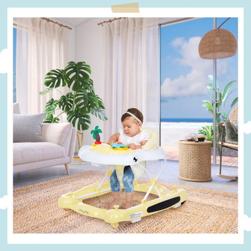 Dream On Me 2-In-1 Aloha Fun Baby Walker In Yellow, Easily Convertible Baby Walker, Adjustable Three Position Height Settings, E