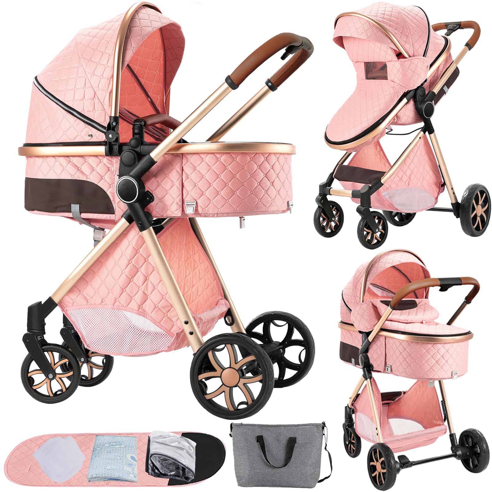2 in 1 Baby Stroller Reversible Portable Standard Stroller Convertible Pushchair Infant Buggy Baby Carriage Foldable High Landsc
