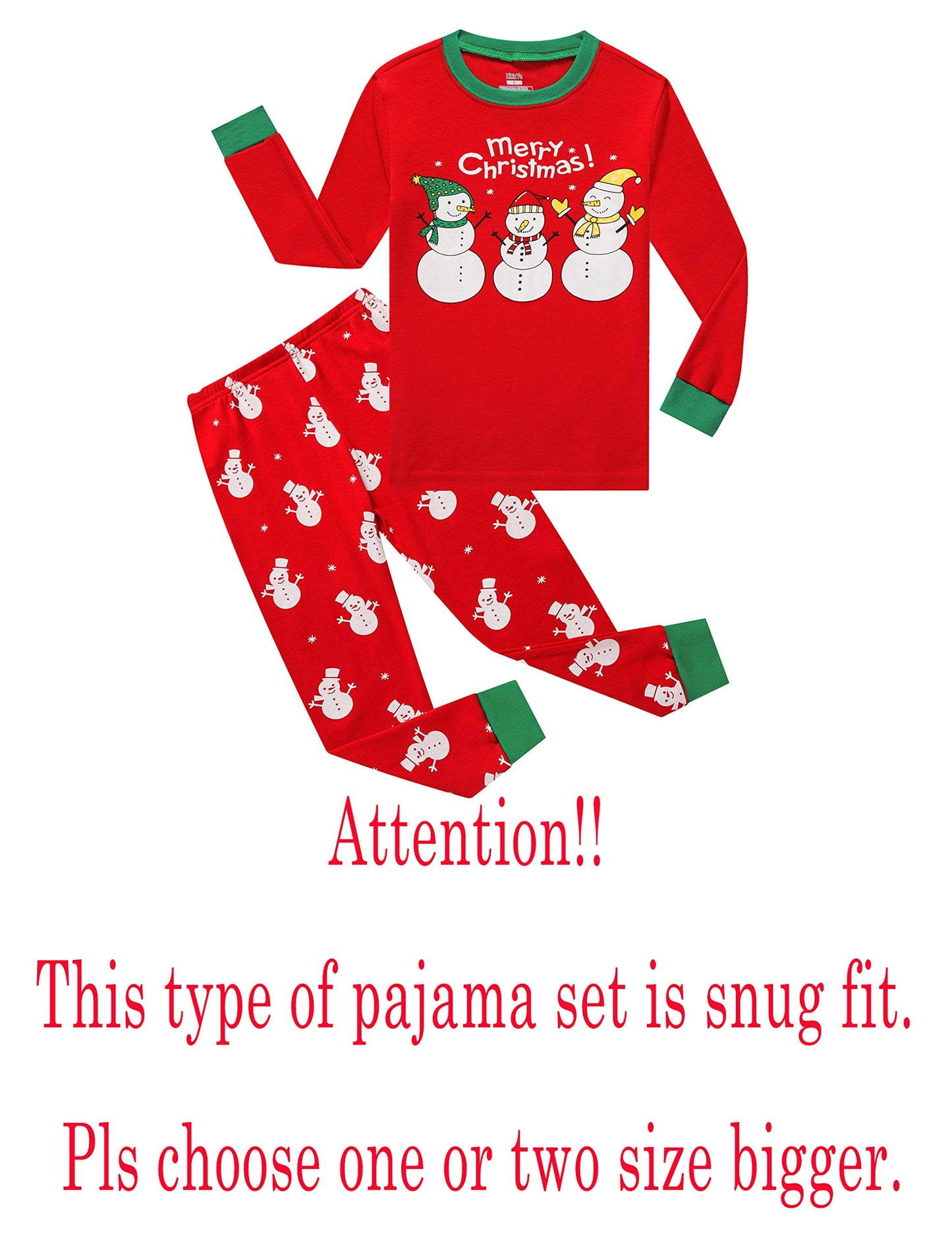 Kikizye Little Girls Boys Long Sleeve Christmas Pajamas Sets 100% Cotton Snowman Pyjamas Kids Pjs Size 6