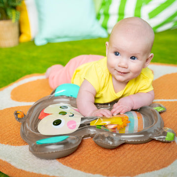 Bright Starts Hungry Monkey Tummy Time Water Mat, Baby Play Mat, Inflatable Sensory Toy For Infants Age 0-6 Months