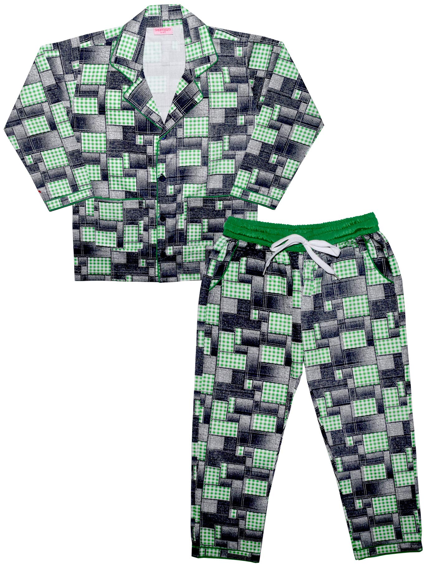 SHOPmOZO Unisex Pure Cotton Checkered Night Suit for Boys and Girls Pyjama Top Combo Set (SM00258UNISEXSWPT_45 Years Multicolo