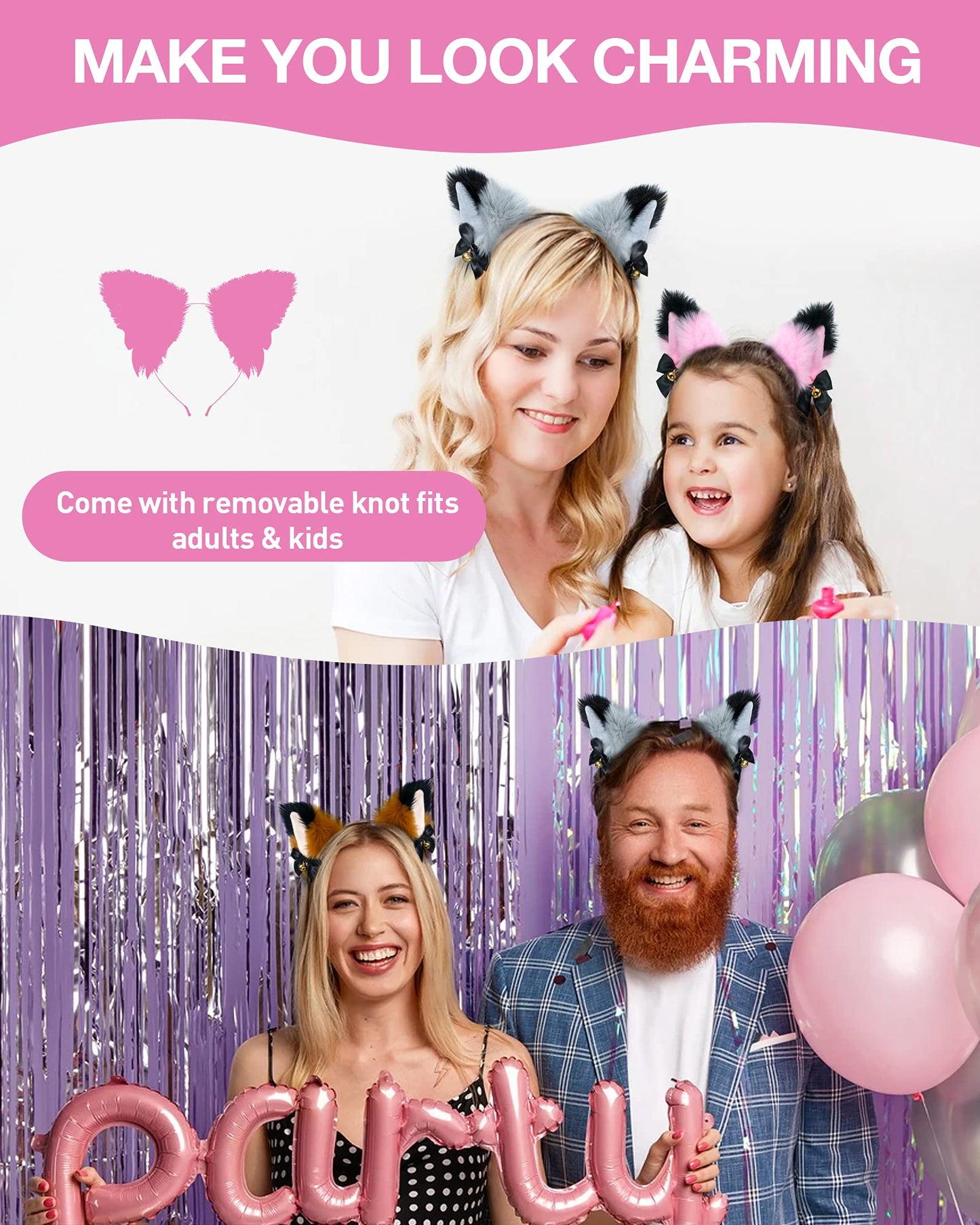 Cedar Bright Fox Cat Ears Anime Cosplay - Animal Wolf Headwear, Halloween Headband,Headpiece Costume Accessories With Bells (Pin