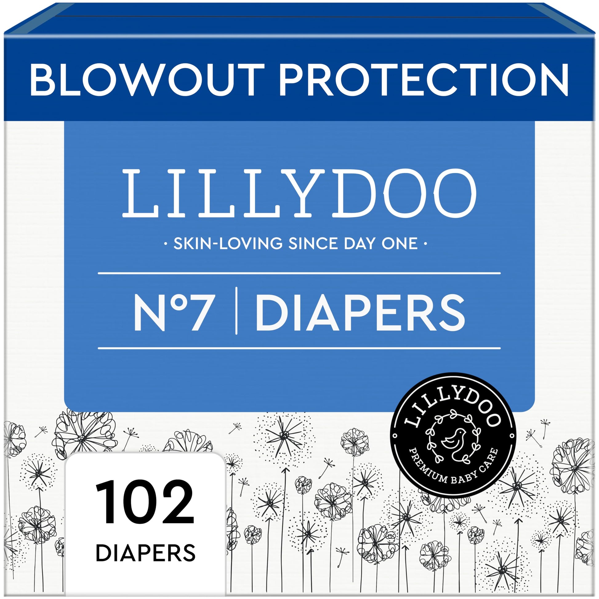 LILLYDOO Baby Diapers - Size 7 (33+ lbs), Monthly Supply (102 Count), Leak Protection, Skin-Friendly, Ultrasoft, Perfume- & Chlo