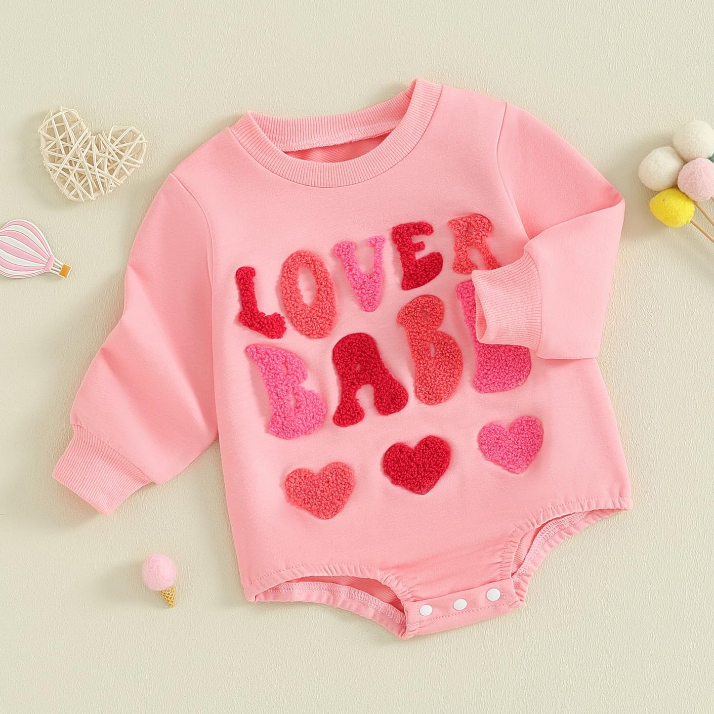 Fiomva Newborn Baby Girl Valentines Day Outfit Toddler Sweathirt Bubble Romper Infant Boy Oversized Onesie Clothes (U Love Babe